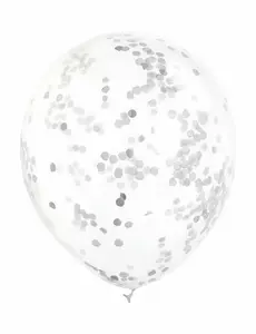 6 průhledných latexových balónků se stříbrnými konfetami 30 cm