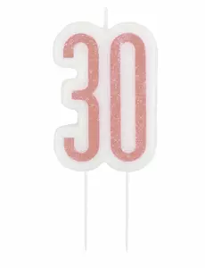 Svíčka na špejli 30 let růžový glitter 7 cm
