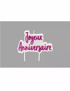 Fuchsiová třpytivá svíčka Happy Birthday na špejli 8 × 5 cm