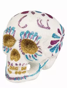 Třpytivá dekorace lebka 16 X 14 cm Day of the Dead