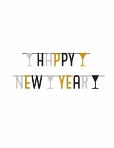 Girlanda Happy New Year stříbrná černá a zlatá