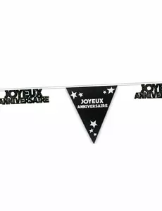 Třpytivá černá girlanda Happy Birthday 6m