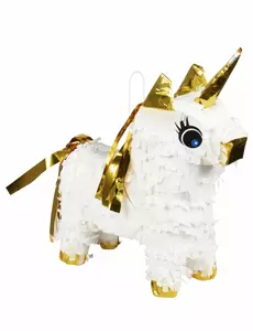 Mini piñata jednorožec bílá a zlatá 21 x 17 cm