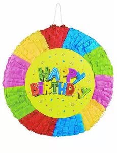 Kulatá vícebarevná piñata Happy Birthday 40 cm
