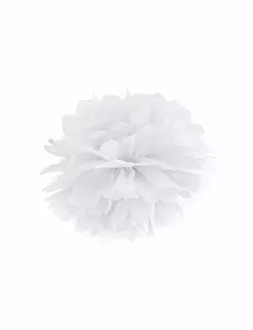 Bílý papírový závěsný pompom 25 cm