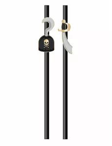10 kartonových brček pirát – černé 20 cm