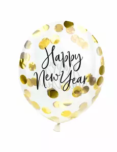 3 latexové balónky „Happy New Year“ se zlatými konfety 27 cm