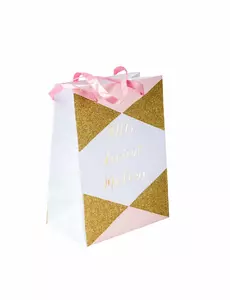 4 kartonové tašky „Miss becomes Mrs.“ růžová a zlatá 15 x 20 cm