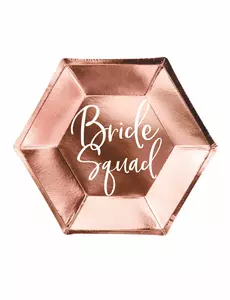 6 papírových talířů Bride Squad růžové zlato 23 cm