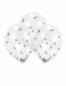 6 průhledných latexových balónků s konfety pavouk 27,5 cm