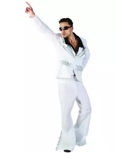 Bílo-stříbrný disco kostým pro muže, Velikost: Medium