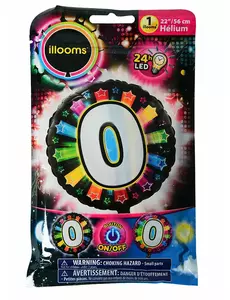 Fóliový balónek číslo 0 Illooms® LED (vícebarevný) 50 cm