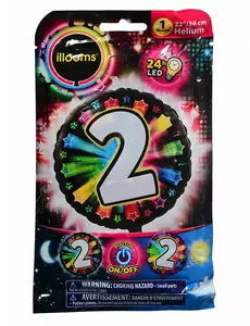 Fóliový balónek číslo 2 Illooms® LED (vícebarevný) 50 cm