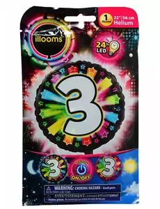 Fóliový balónek číslo 3 Illooms® LED (vícebarevný) 50 cm