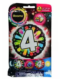 Fóliový balónek číslo 4 Illooms® LED (vícebarevný) 50 cm