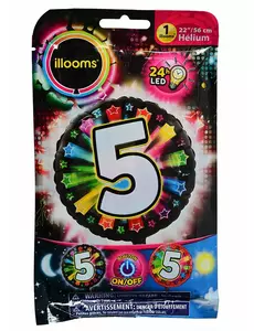 Fóliový balónek číslo 5 Illooms® LED (vícebarevný) 50 cm