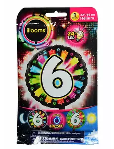 Fóliový balónek číslo 6 Illooms® LED (vícebarevný) 50 cm