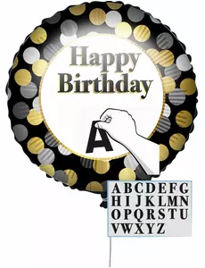 Černo-zlatý přizpůsobitelný balónek Happy Birthday 43 cm