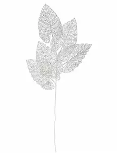 Dekorační větev – 5 bílých listů 80 cm