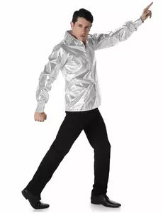 Stříbrná lesklá disco košile pro muže, Velikost: Medium
