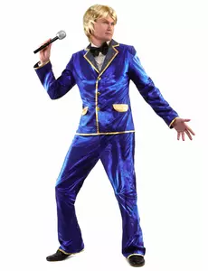 Kostým disco zpěváka (modrý) pro muže, Velikost: Medium