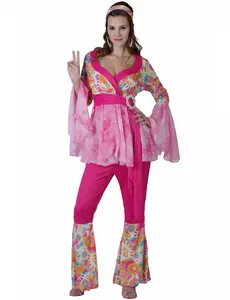 Růžový hippie kostým s květinami pro ženy, Velikost: Medium/Large