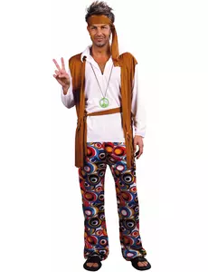 Hnědo-bílý hippie kostým pro muže, Velikost: Medium/Large