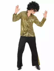 Zlatý flitrovaný disco kostým pro muže, Velikost: Medium