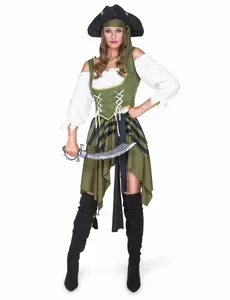 Zelený pirátský kostým buccaneer pro ženy, Velikost: Small