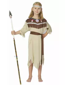 Béžový indiánský kostým s třásněmi pro dívky, Velikost: 4-6 let (110-120 cm)