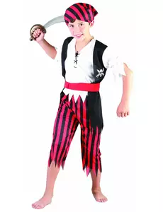 Černo-červený pruhovaný pirátský kostým pro chlapce, Velikost: 4-6 let (110-120 cm)