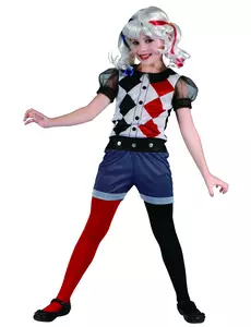 Kostým harlekýnské hrdinky pro dívky, Velikost: 7-9 let (120-130 cm)
