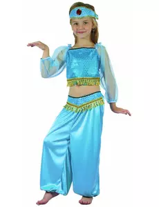 Modrý kostým orientální tanečnice pro dívky, Velikost: 4-6 let (110-120 cm)