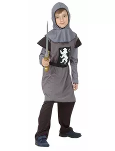 Šedý středověký rytířský kostým pro chlapce, Velikost: 4-6 let (110-120 cm)