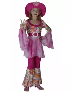 Růžový hippie kostým pro dívky, Velikost: 4-6 let(110-120 cm)