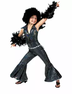 Černý lesklý disco kostým pro dívky, Velikost: 8-10 let (128 cm)