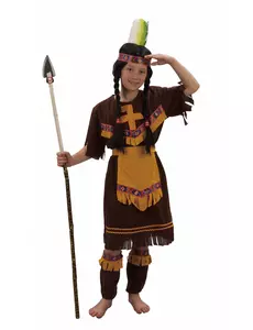 Hnědo-žlutý indiánský kostým pro dívky, Velikost: 7-9 let(120-130 cm)