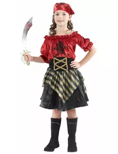 Zlatě pruhovaný pirátský kostým pro dívky, Velikost: 4-6 let (110-120 cm)