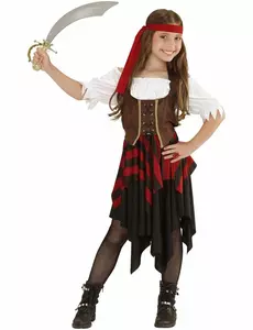 Hnědo-černý korzetový pirátský kostým pro dívky, Velikost: 5-7 let (128 cm)
