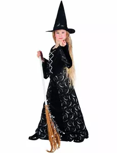 Kostým čarodějnice půlměsíc pro dívky Halloween, Velikost: 4-6 let (104-116 cm)