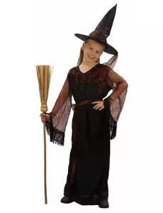Černý čarodějnický kostým pro dívky Halloween, Velikost: 7-9 let (120-130 cm)