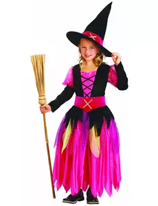 Růžový čarodějnický kostým pro dívky Halloween, Velikost: 4-6 let (110-120 cm)