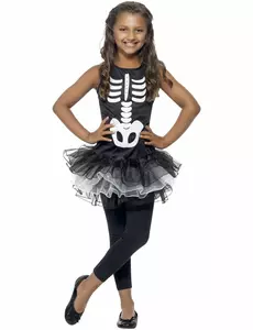 Černý kostým kostlivce s tutu pro dívky Halloween, Velikost: 4-6 let (115/128 cm)