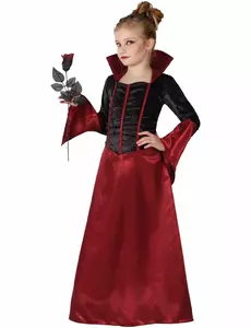 Červeno-černý upírský kostým pro dívky Halloween, Velikost: 5-6 let (115/130 cm)