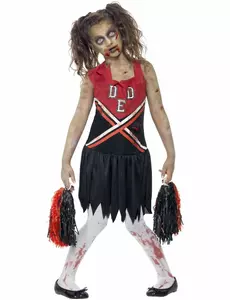 Černo-červený zombie roztleskávačský kostým pro dívky, Velikost: 10-12 let (145/158 cm)