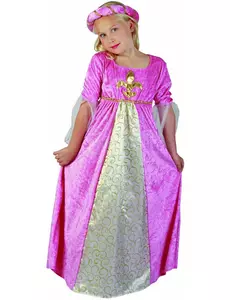 Růžovo-zlatý středověký princeznovský kostým pro dívky, Velikost: 4-6 let (110-120 cm)