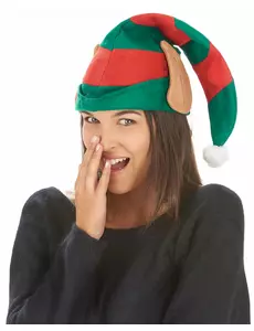 Pruhovaná Santa elfí čepice s ušima pro dospělé
