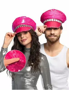 Neonově růžová oboustranná flitrová čepice pro dospělé