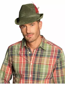 Bavorský klobouk khaki zelený s peřím pro dospělé