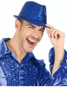 Tmavě modrý flitrovaný borsalino klobouk pro dospělé